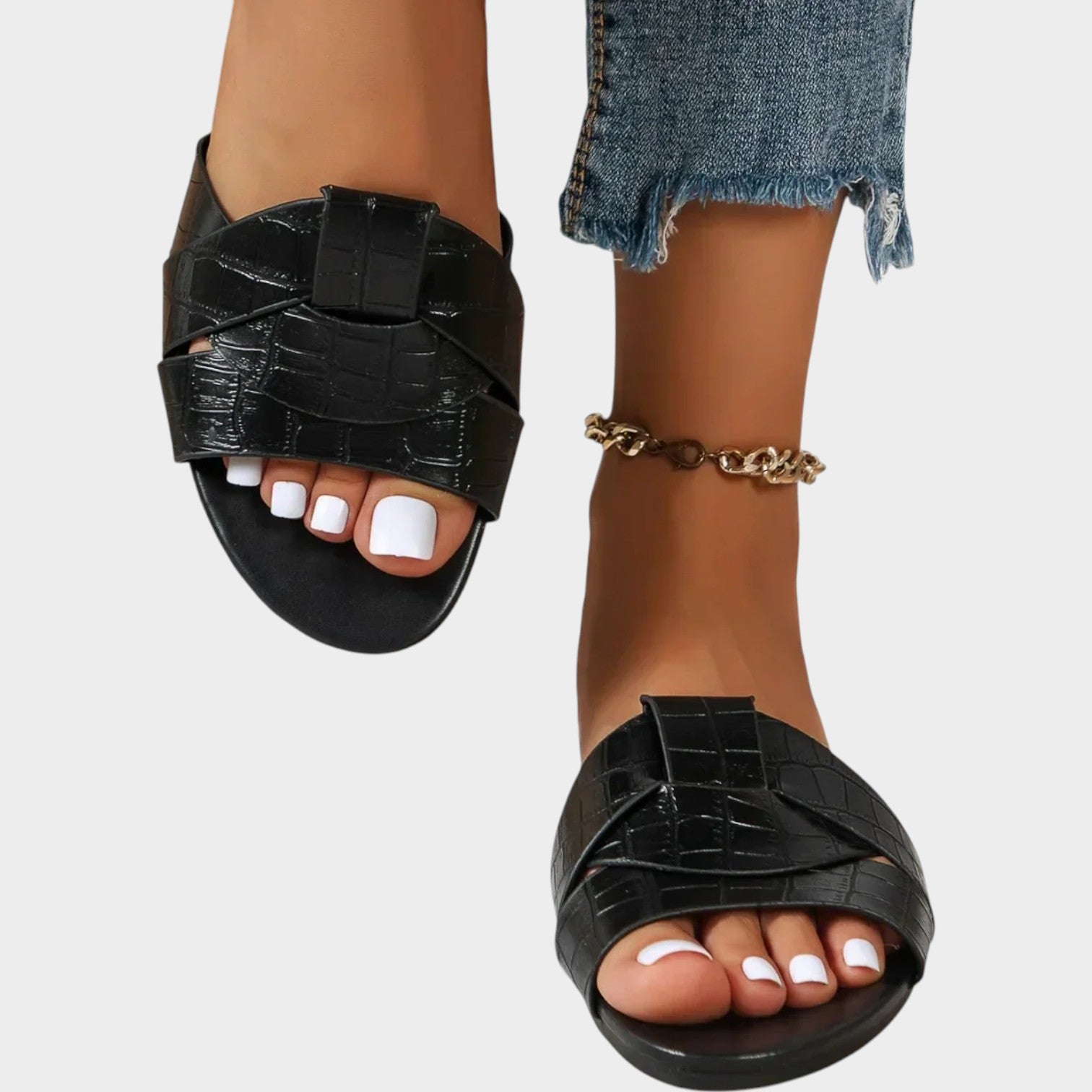 Flat Leather Summer Slides