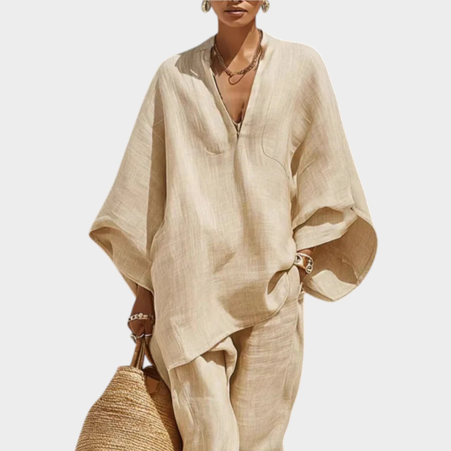 Linen Two Piece Set Oversized Top & Jogger Pants