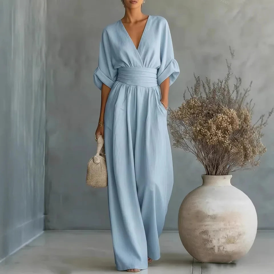 Flowing Waist Detail Wide-Leg Jumpsuit