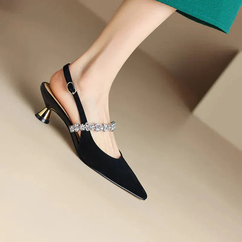 Seraphina | Women's Pointed Toe Slingback Heels with Crystal Strap