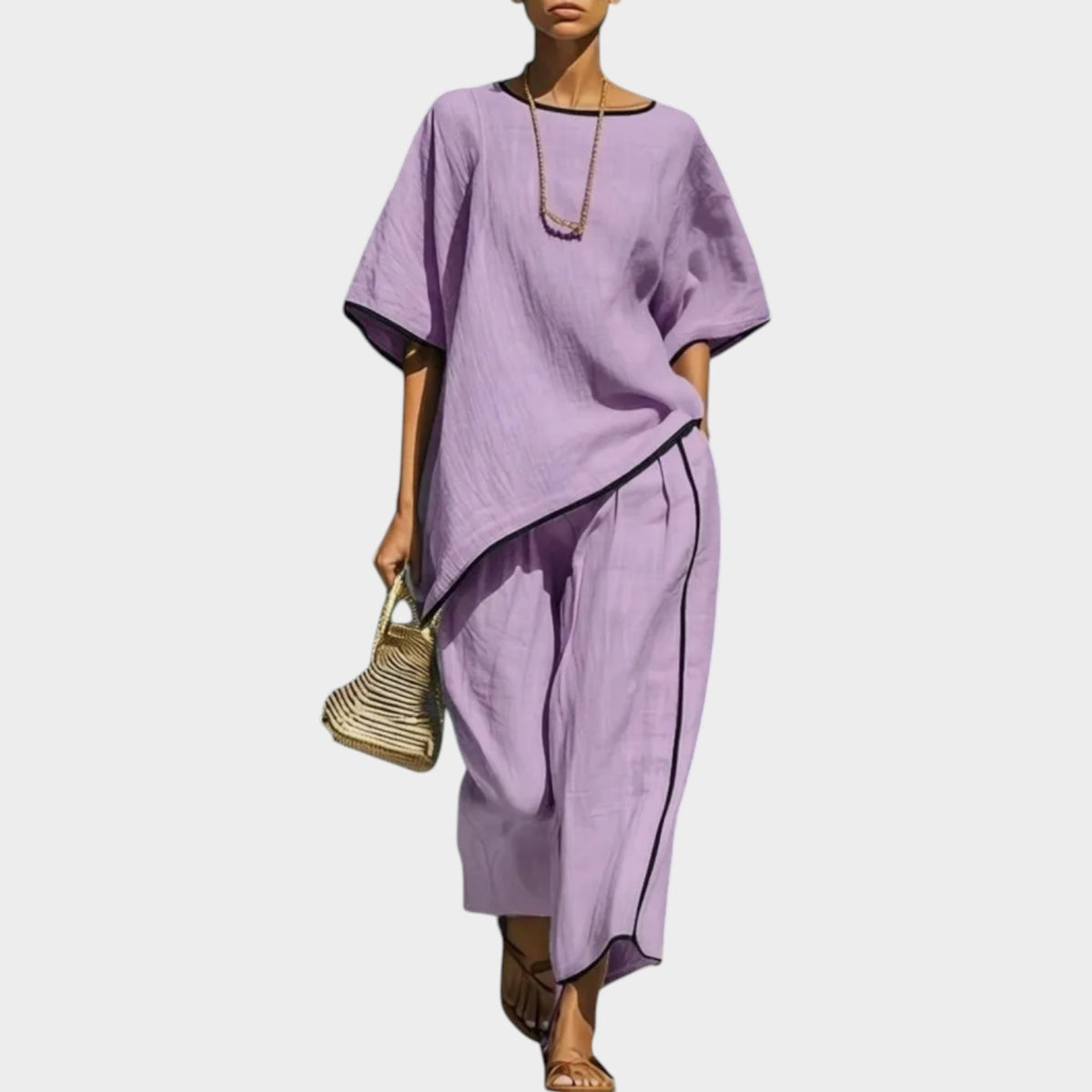 Women's Matching Set Linen Oversized Top & Wide Leg Pants