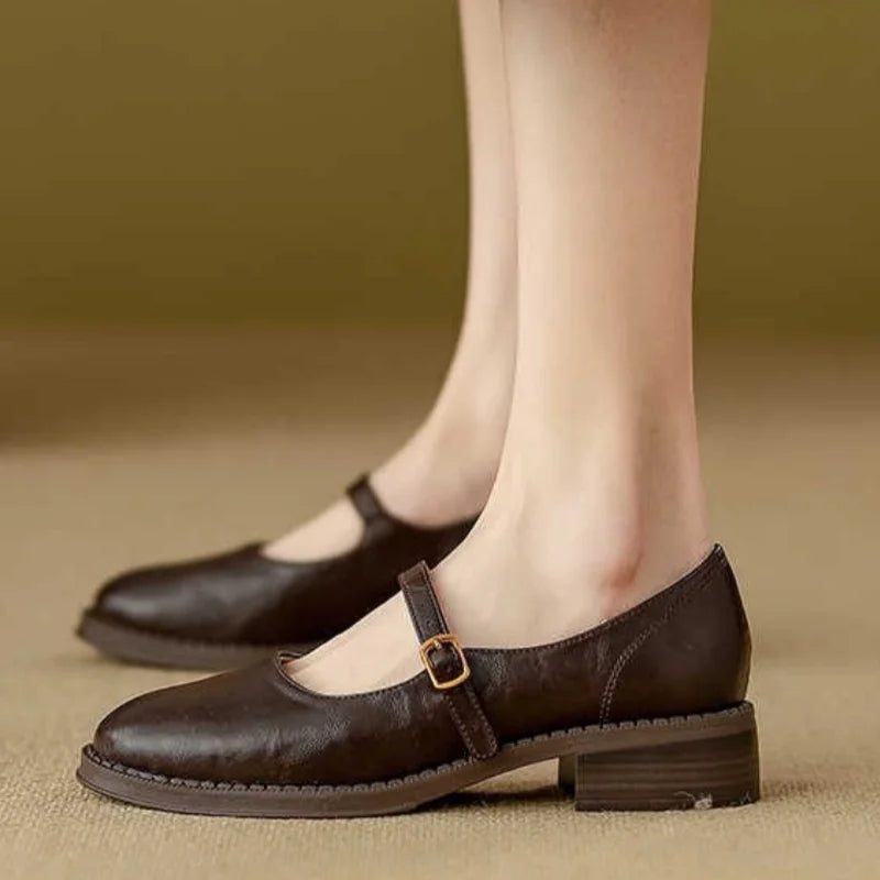 Eleanor | Women's Leather Mary Jane Shoes with Low Block Heel and Strap