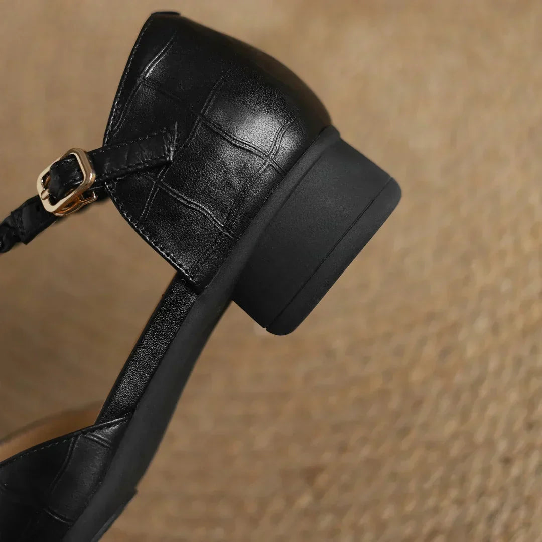 Margot | Women's Pointed Toe Leather T-Strap Mary Jane Flats