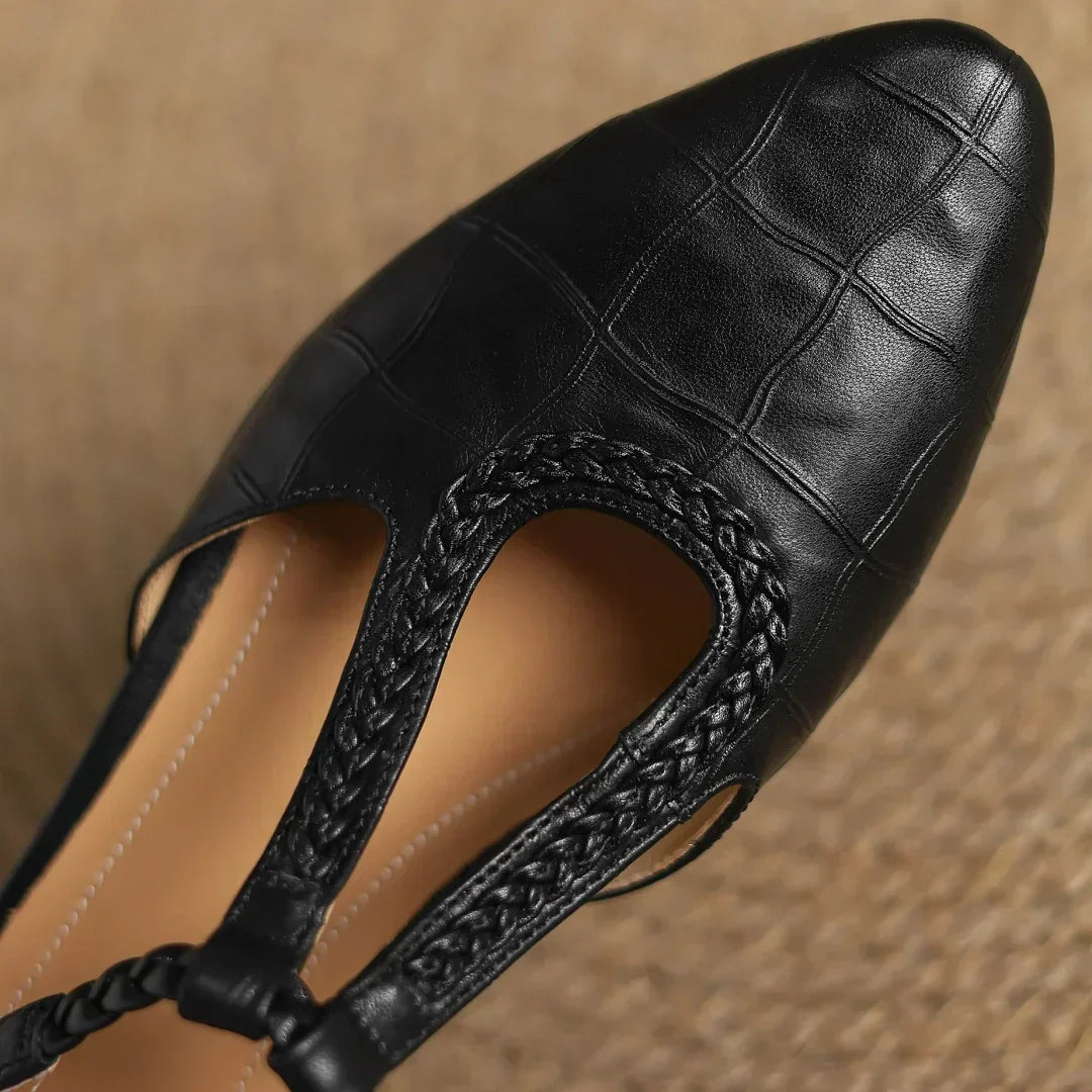 Margot | Women's Pointed Toe Leather T-Strap Mary Jane Flats