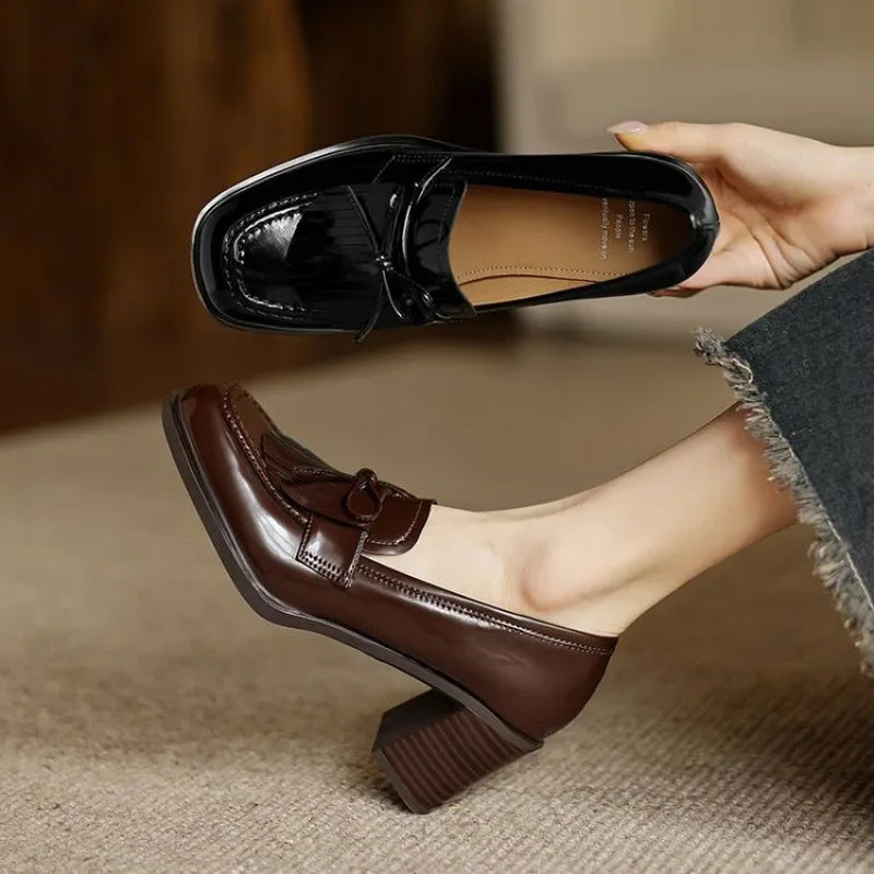Vivienne | Women's Block Heel Tassel Loafers with Round Toe