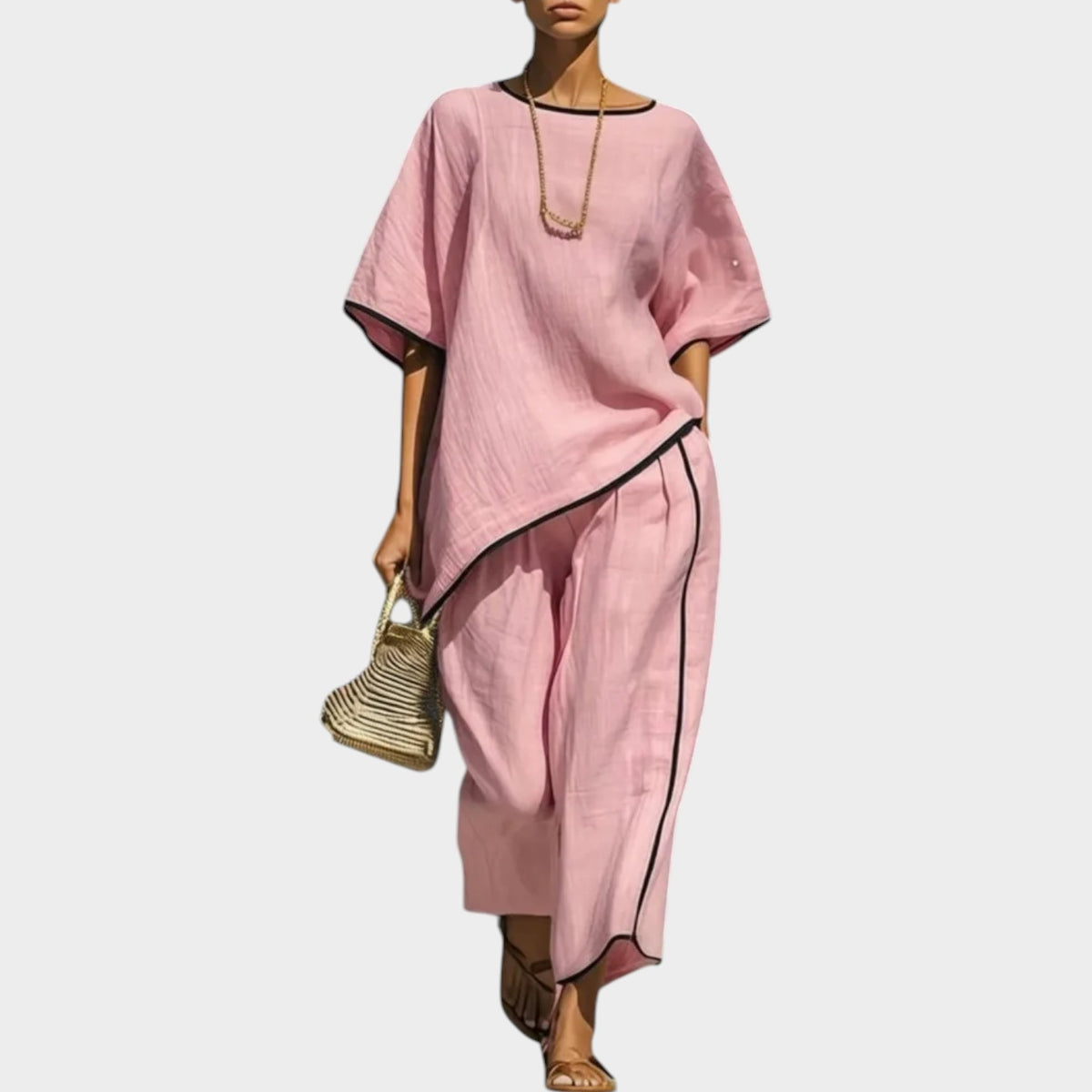 Women's Matching Set Linen Oversized Top & Wide Leg Pants