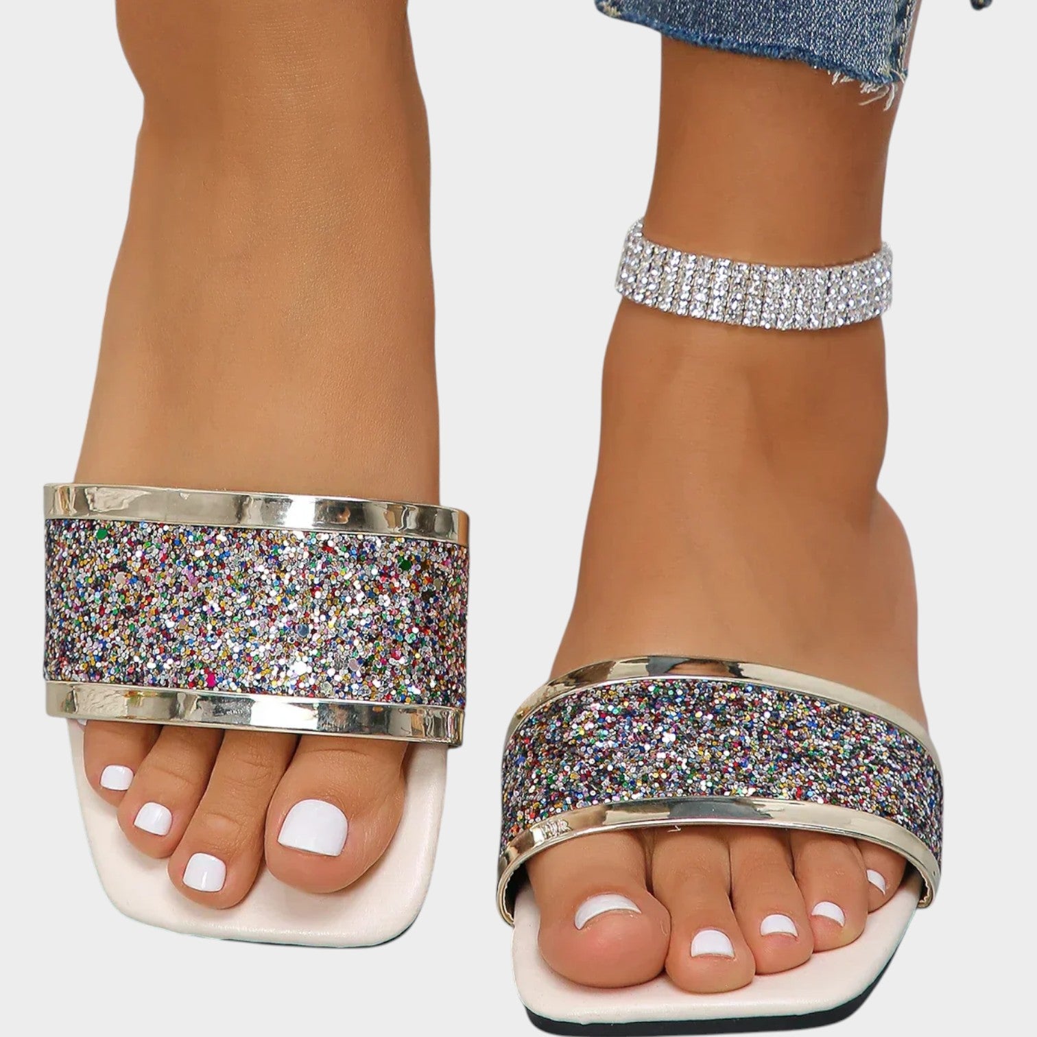 Glitter Slide Flat Sandals