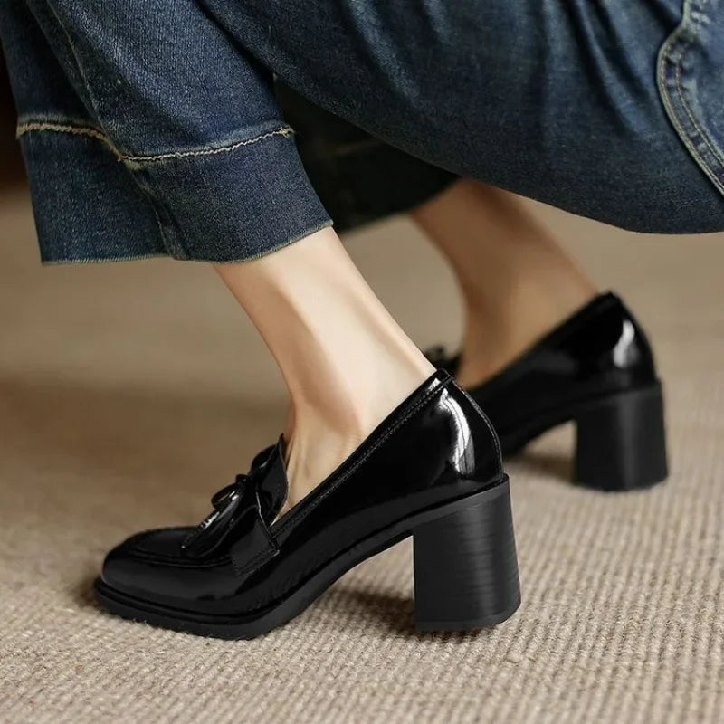 Vivienne | Women's Block Heel Tassel Loafers with Round Toe