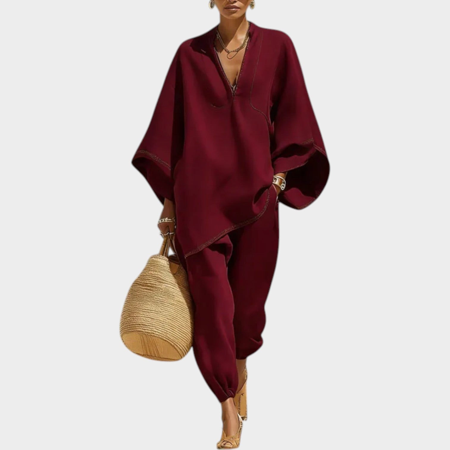 Linen Two Piece Set Oversized Top & Jogger Pants