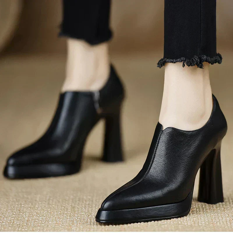 Giselle | Women's Platform Block Heel Pumps with Side Zipper