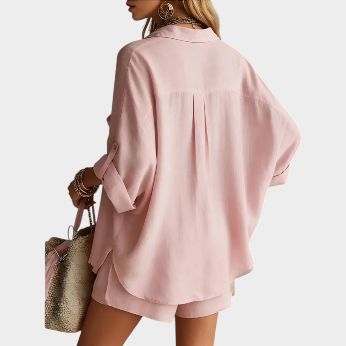 Women's Linen Matching Set Oversized Shirt & Shorts