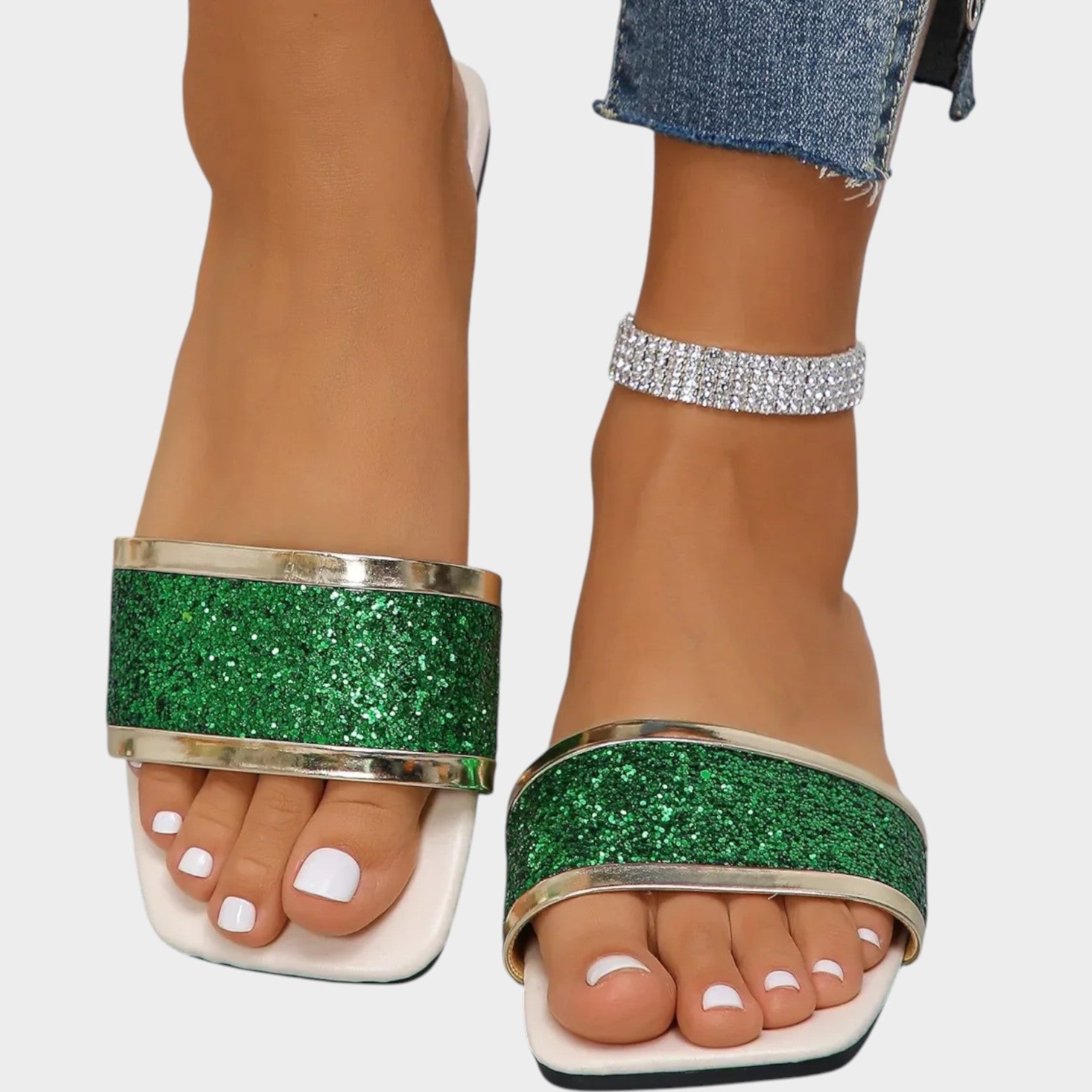 Glitter Slide Flat Sandals