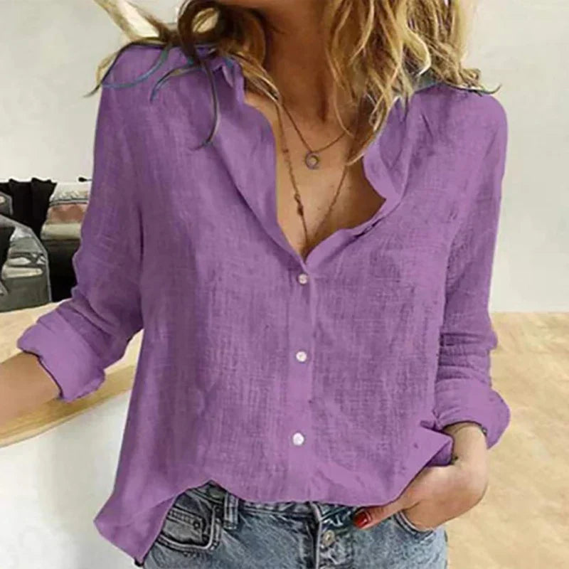 Avery Women's Long Sleeve Bird Print Button-Down Blouse