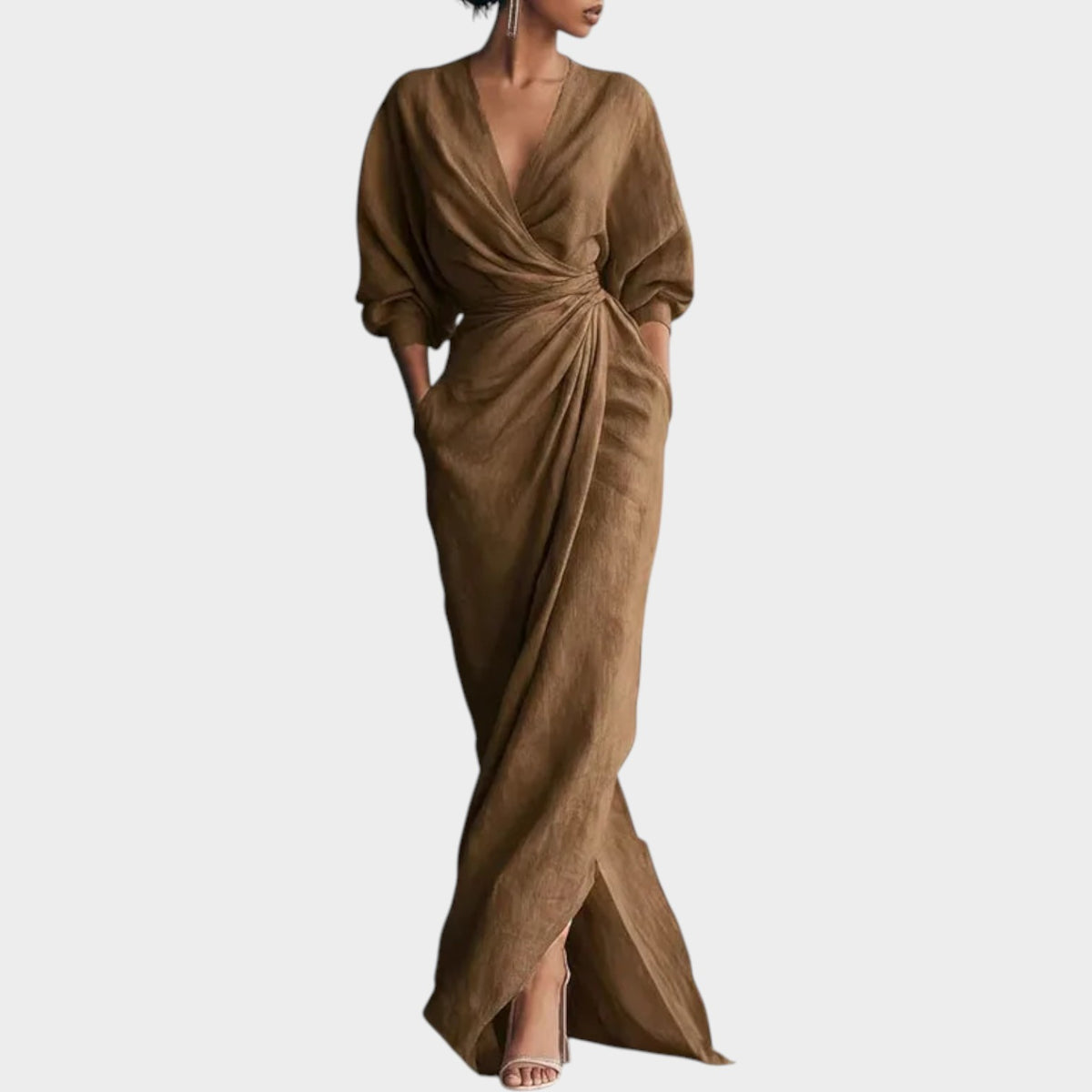 Women's Linen Wrap Maxi Dress