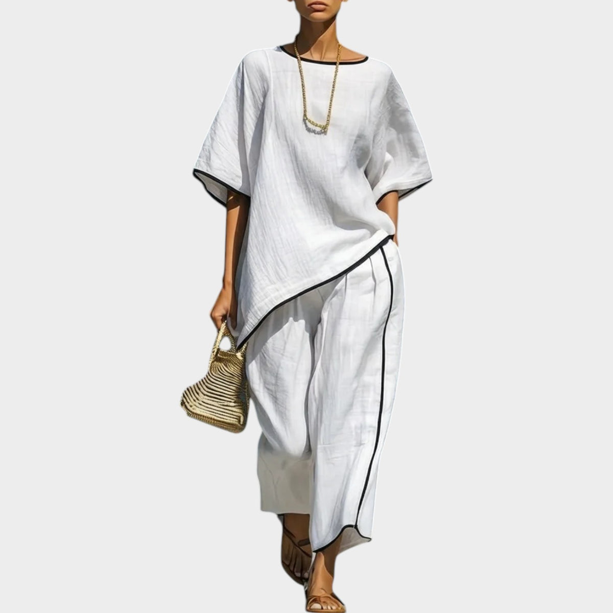 Women's Matching Set Linen Oversized Top & Wide Leg Pants