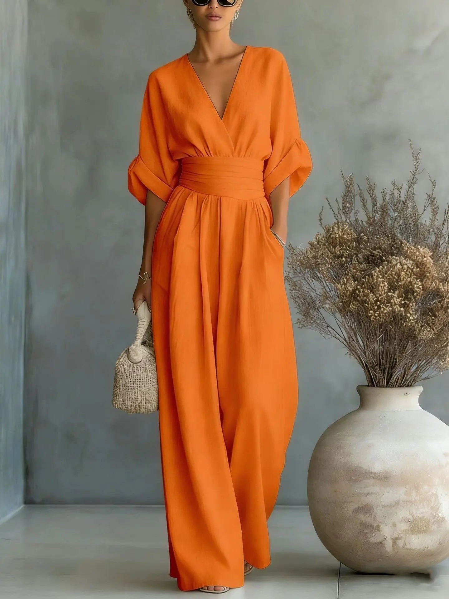 Flowing Waist Detail Wide-Leg Jumpsuit