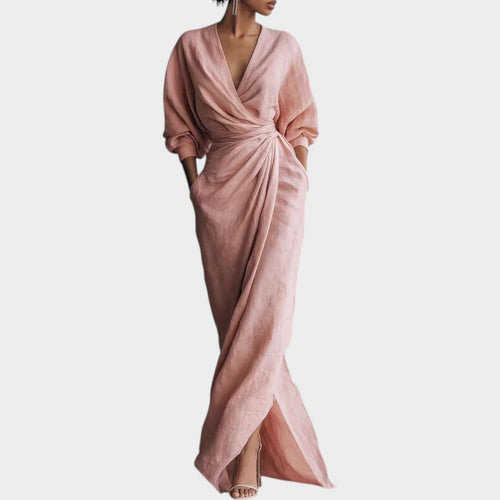 Women's Linen Wrap Maxi Dress