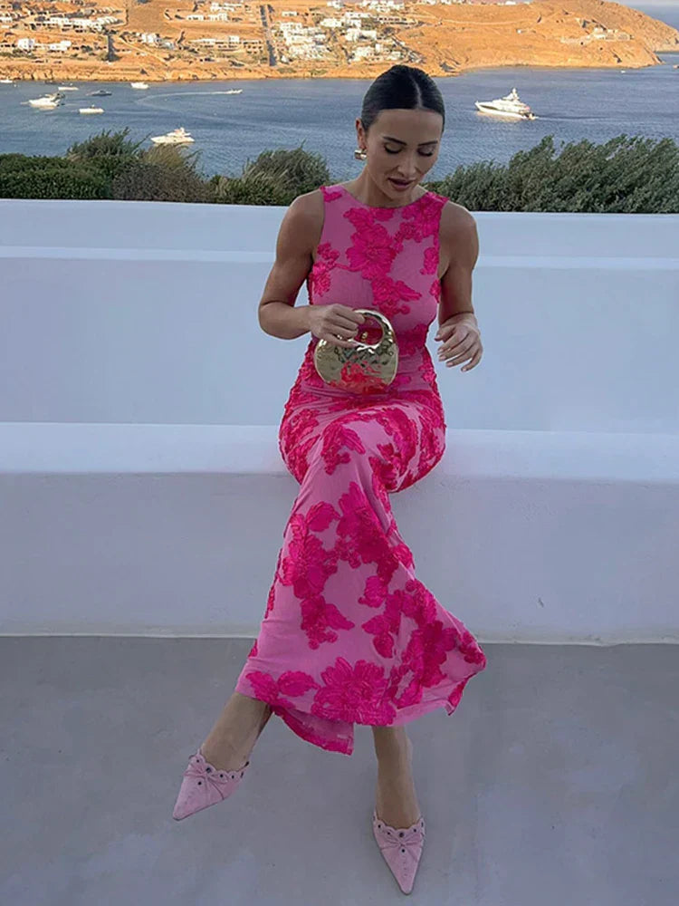 Lily™ | Chic Maxi Dress Featuring a Pink Floral Print