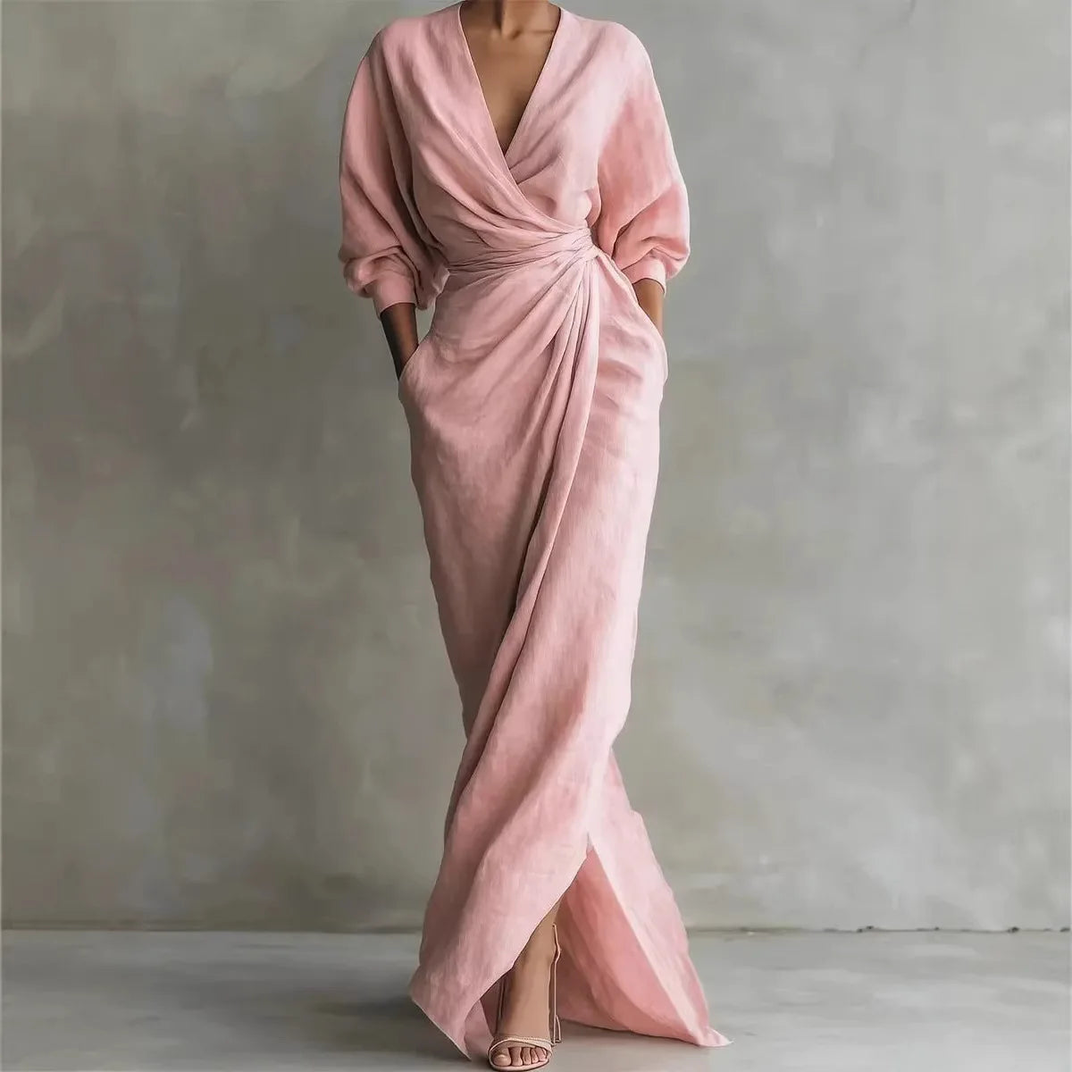 Elegant Wrap Maxi Dress with Side Slit