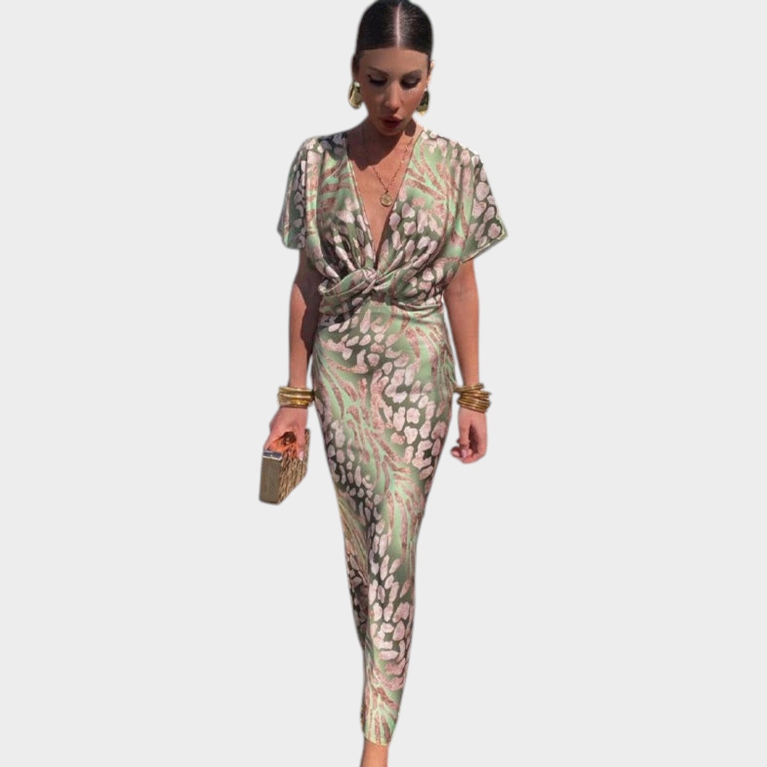 Cocktail Floral Wrap Midi Dress