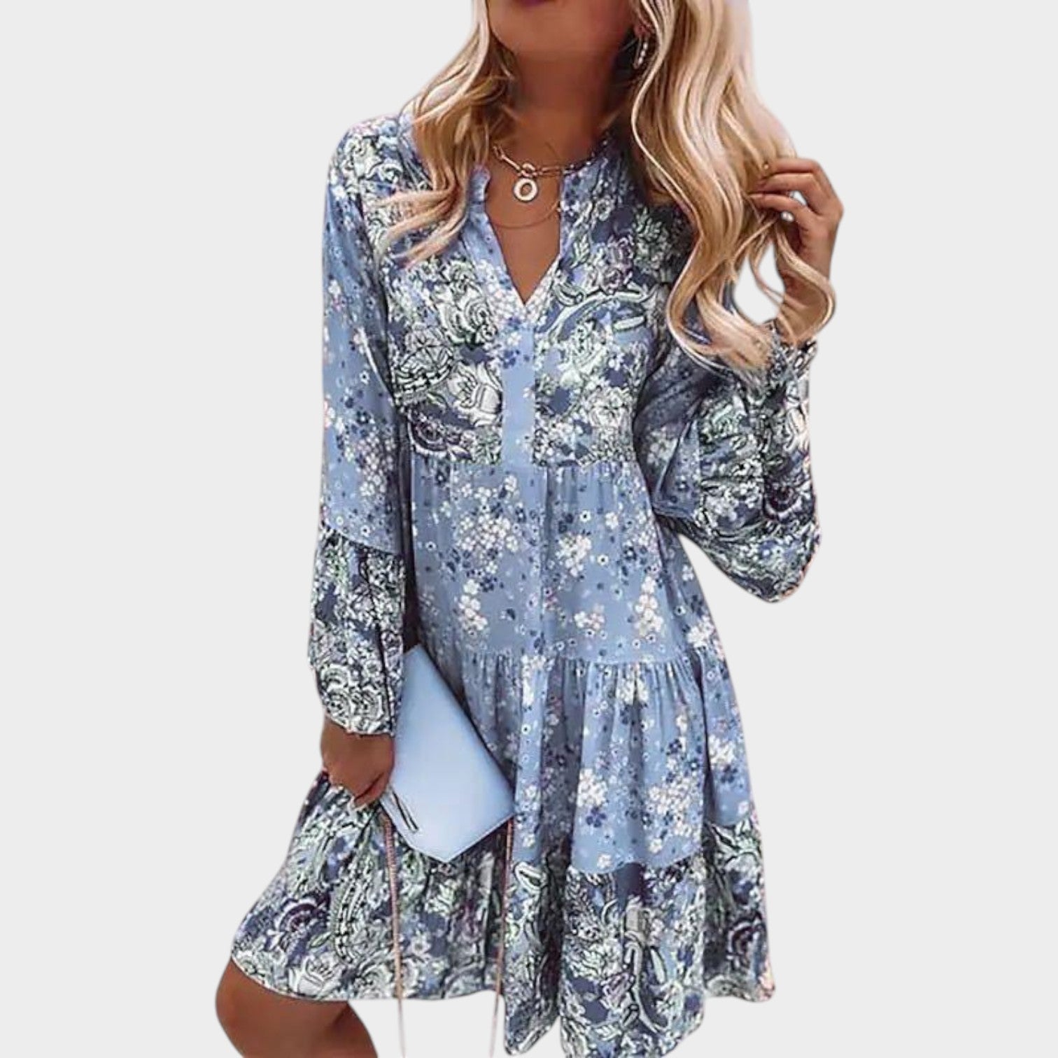Long Sleeve Floral Boho Mini Summer Dress