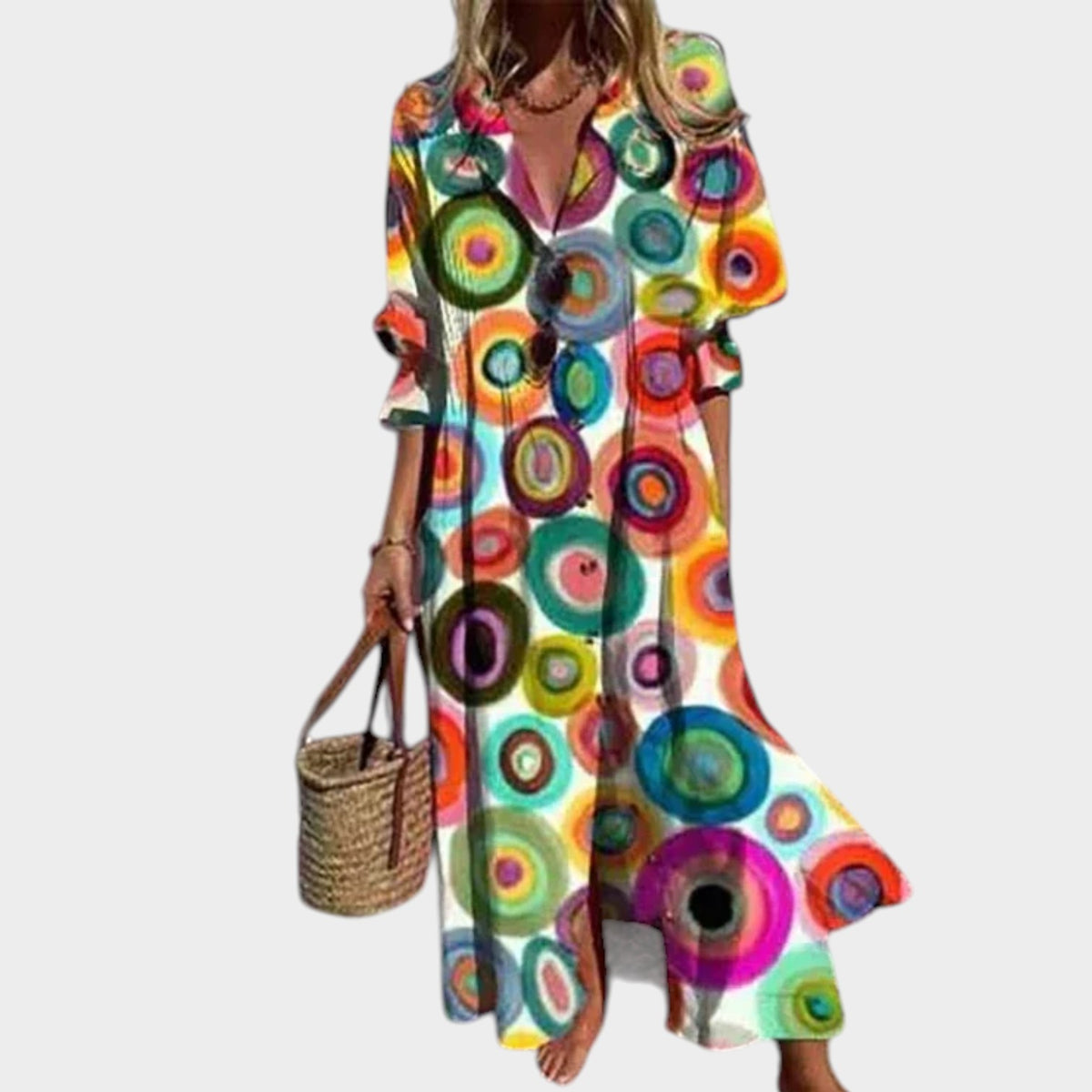 Women’s Bohemian Maxi Shirt Dress Floral Print Button Front