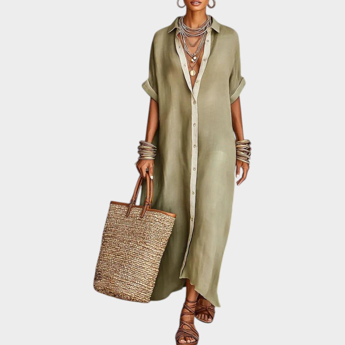 Women's Linen Shirt Maxi Dress