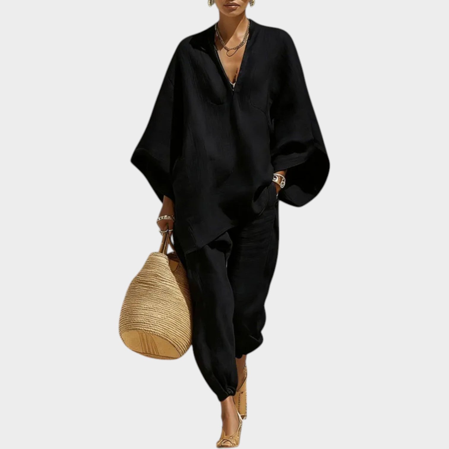 Linen Two Piece Set Oversized Top & Jogger Pants