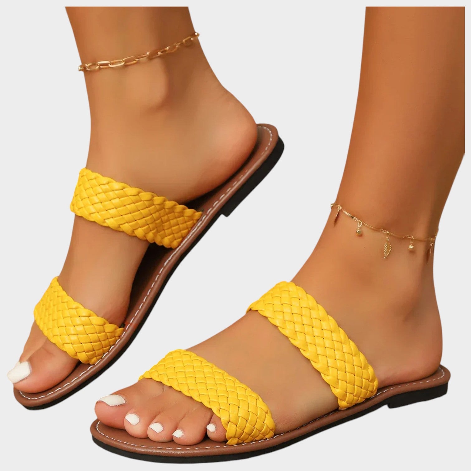 Woven Double Strap Slide Sandals