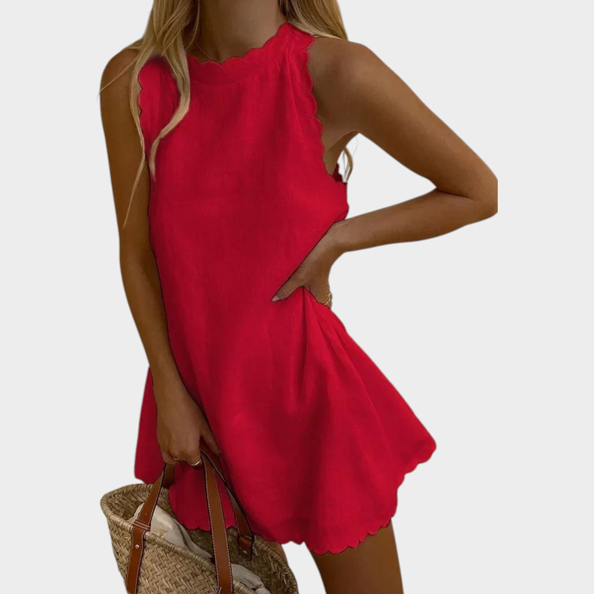 Women's Mini Summer Dress Sleeveless Scalloped Neck
