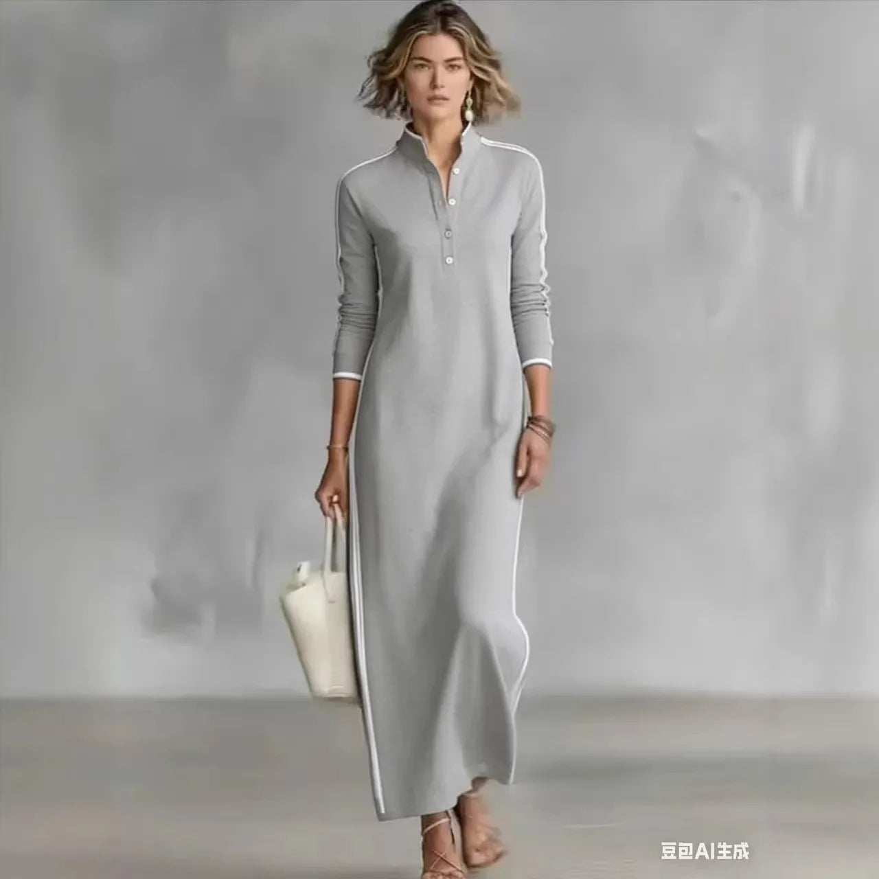 Minimalist Side-Stripe Maxi Dress
