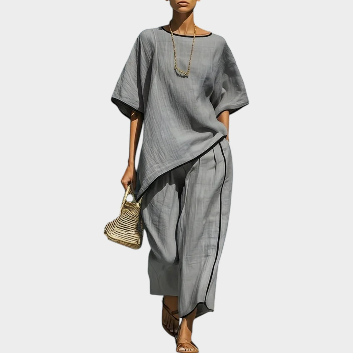 Women's Matching Set Linen Oversized Top & Wide Leg Pants