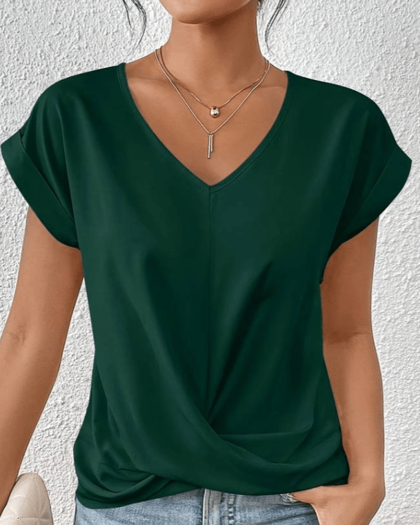 Jade | Women's Short Sleeve V-Neck Twist Front Blouse