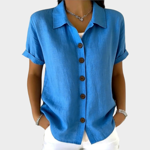 Womens Linen Top Button Down Collared