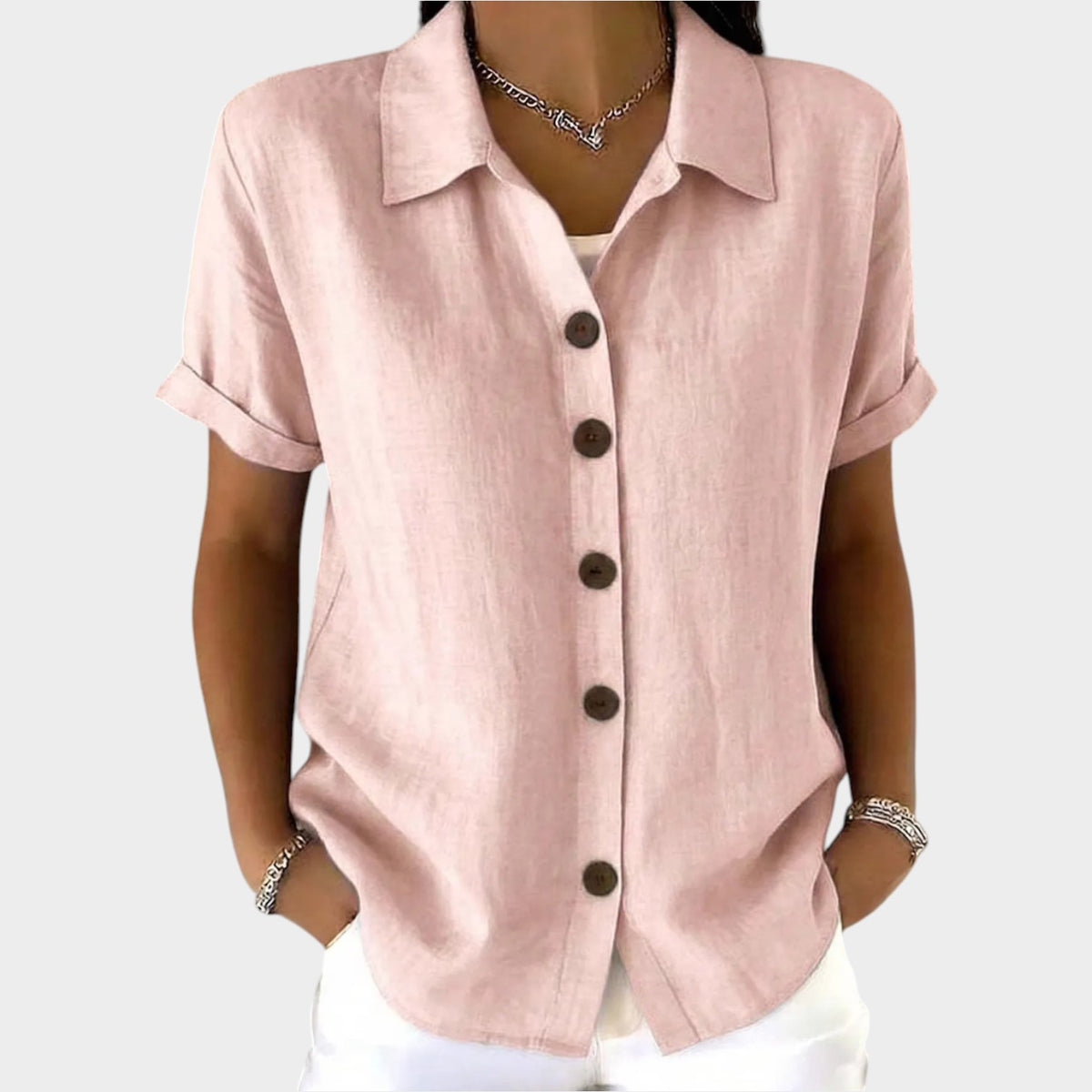 Womens Linen Top Button Down Collared