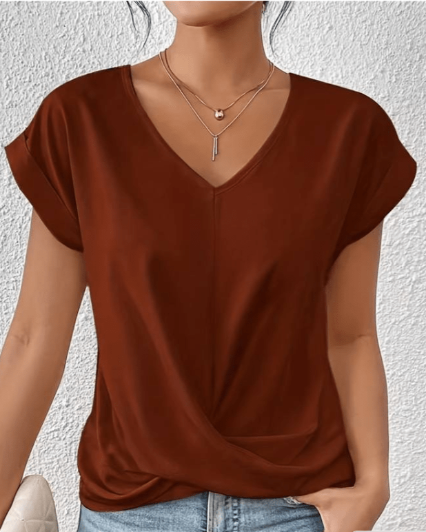 Jade | Women's Short Sleeve V-Neck Twist Front Blouse