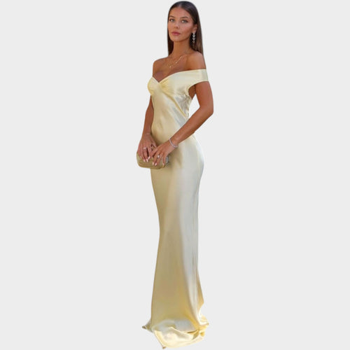 Satin Off Shoulder Maxi Formal Dress