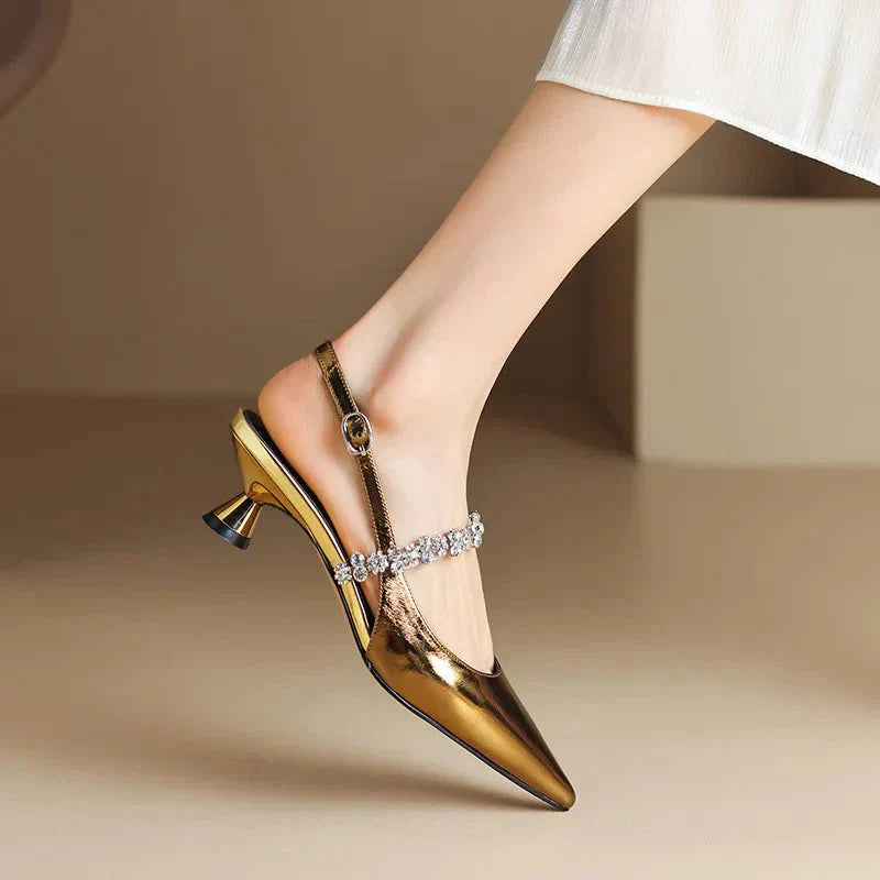 Seraphina | Women's Pointed Toe Slingback Heels with Crystal Strap