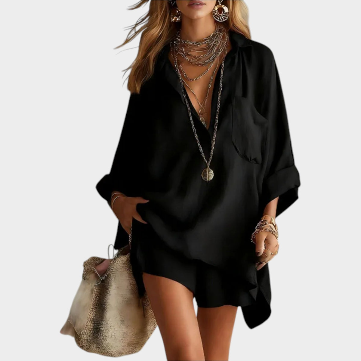 Women's Linen Matching Set Oversized Shirt & Shorts