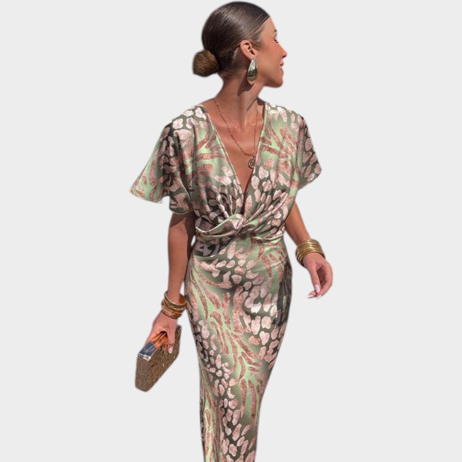 Cocktail Floral Wrap Midi Dress