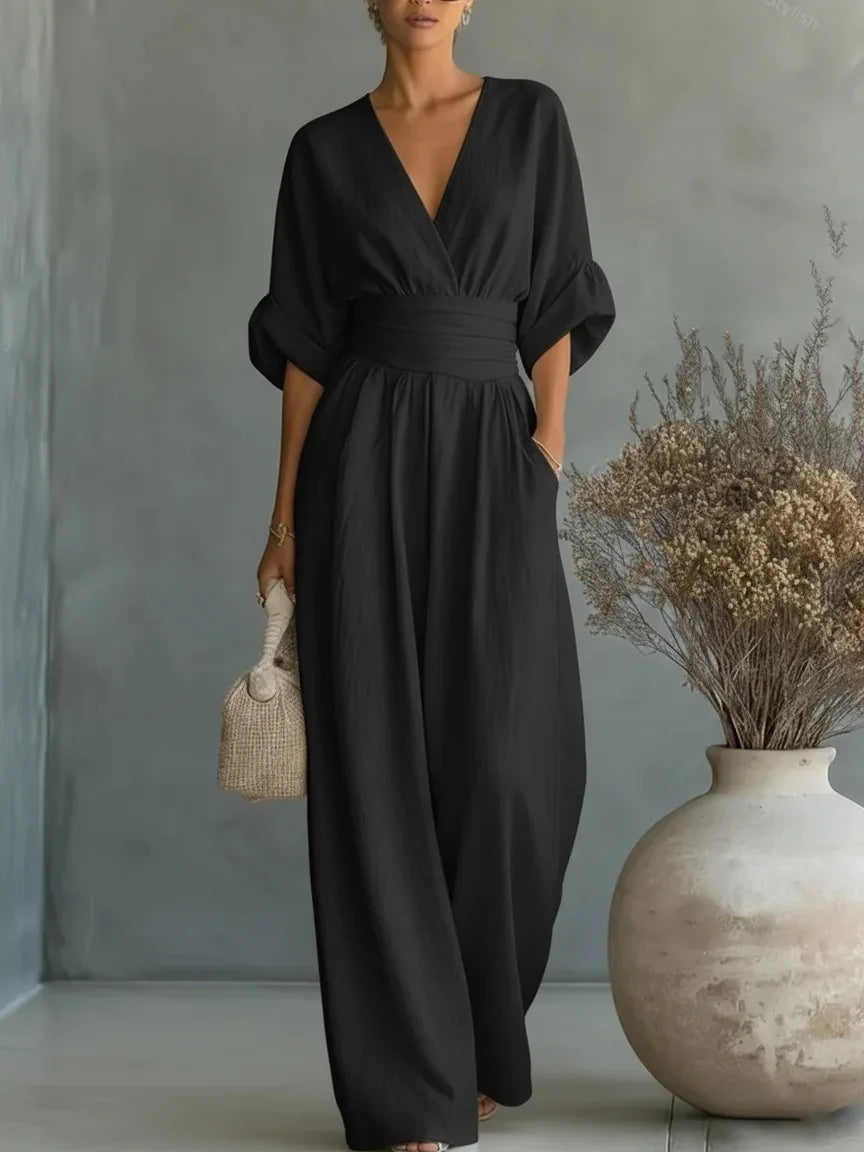 Flowing Waist Detail Wide-Leg Jumpsuit
