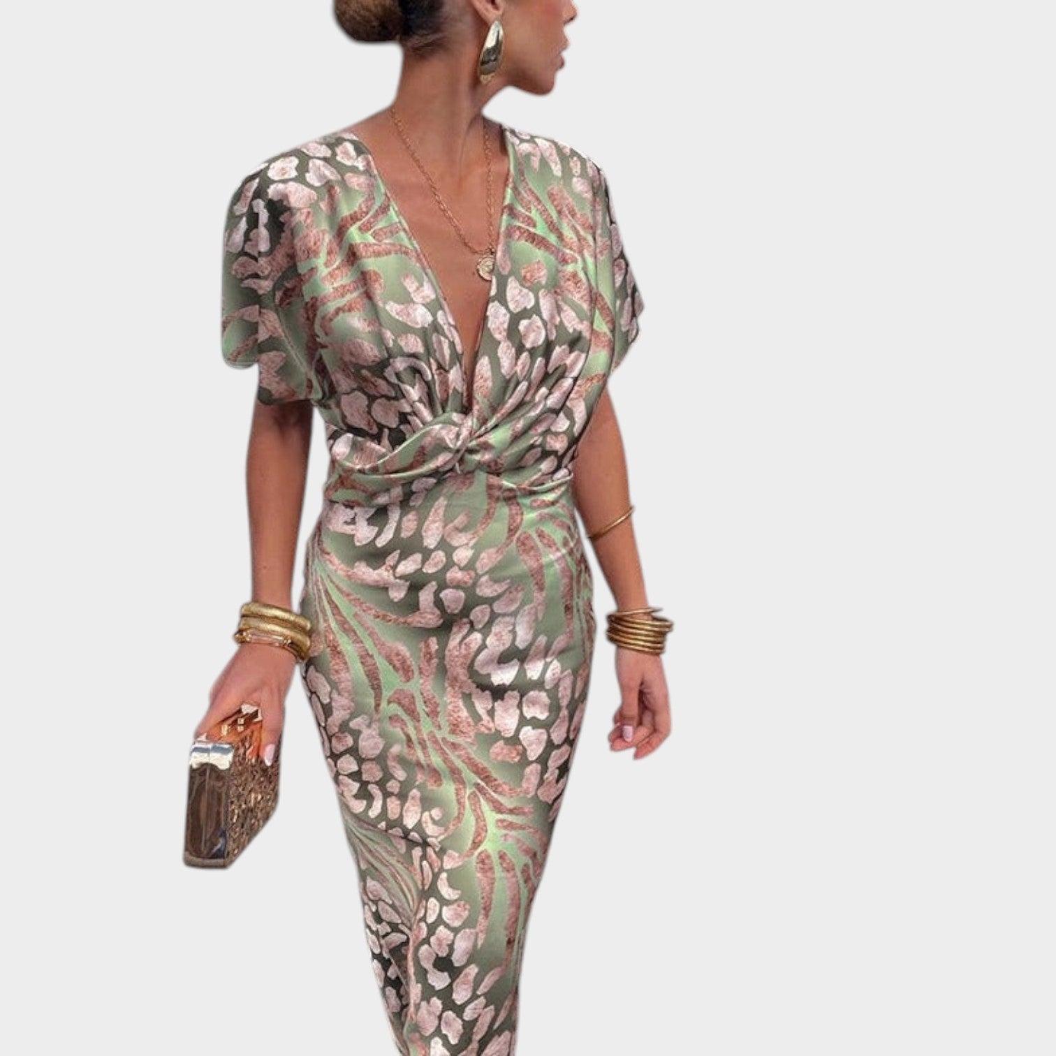Cocktail Floral Wrap Midi Dress