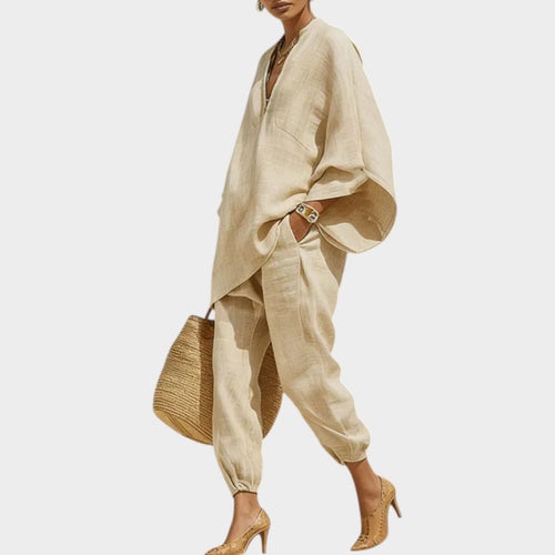Linen Two Piece Set Oversized Top & Jogger Pants