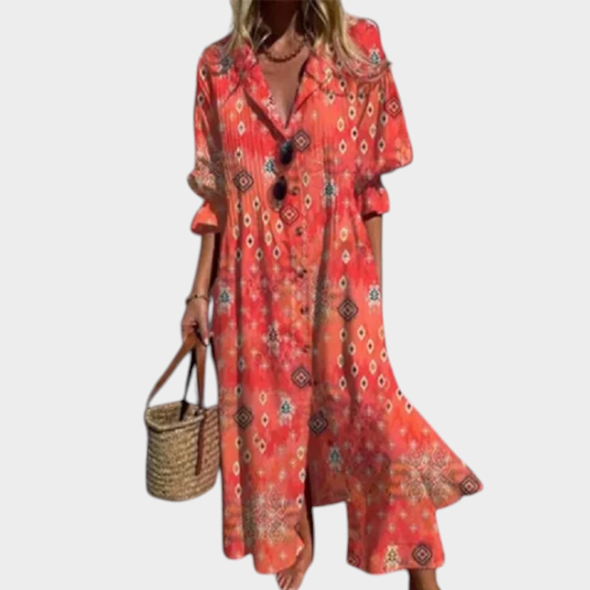 Women’s Bohemian Maxi Shirt Dress Floral Print Button Front