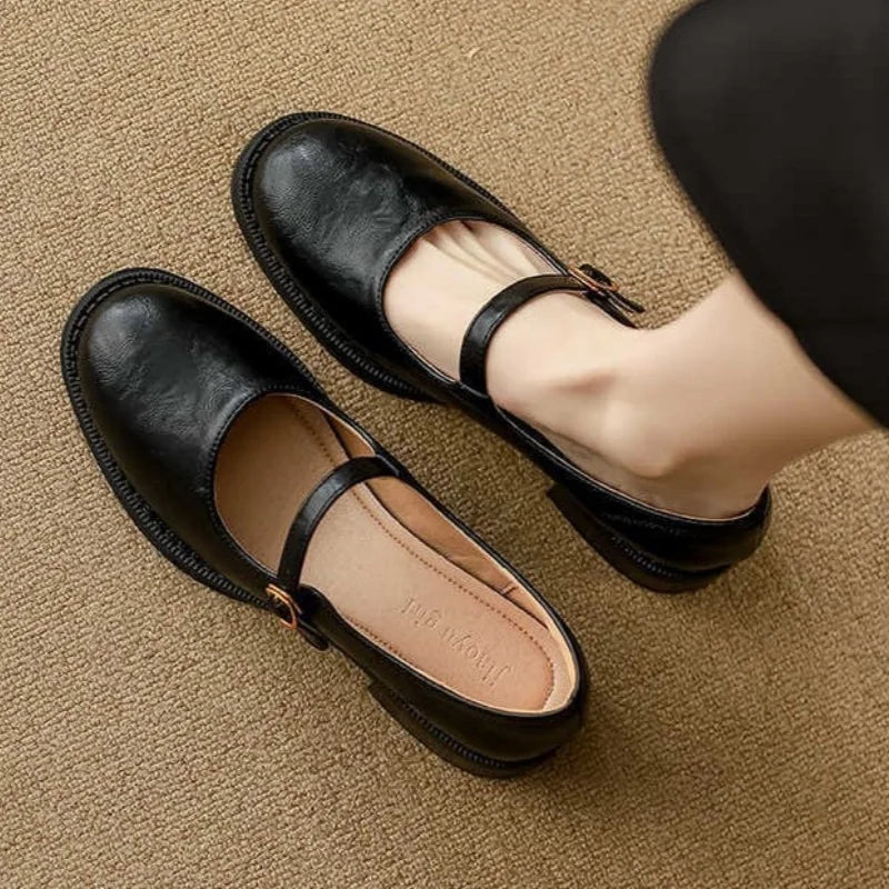 Eleanor | Women's Leather Mary Jane Shoes with Low Block Heel and Strap