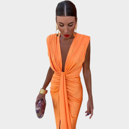 Women's Draped V Neck Cocktail Dress