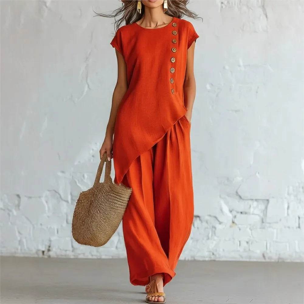 Relaxed Button-Detail Two-Piece Set