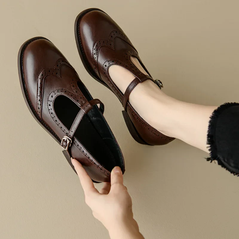 Vivian | Women's T-Strap Mary Jane Shoes with Low Block Heel and Buckle