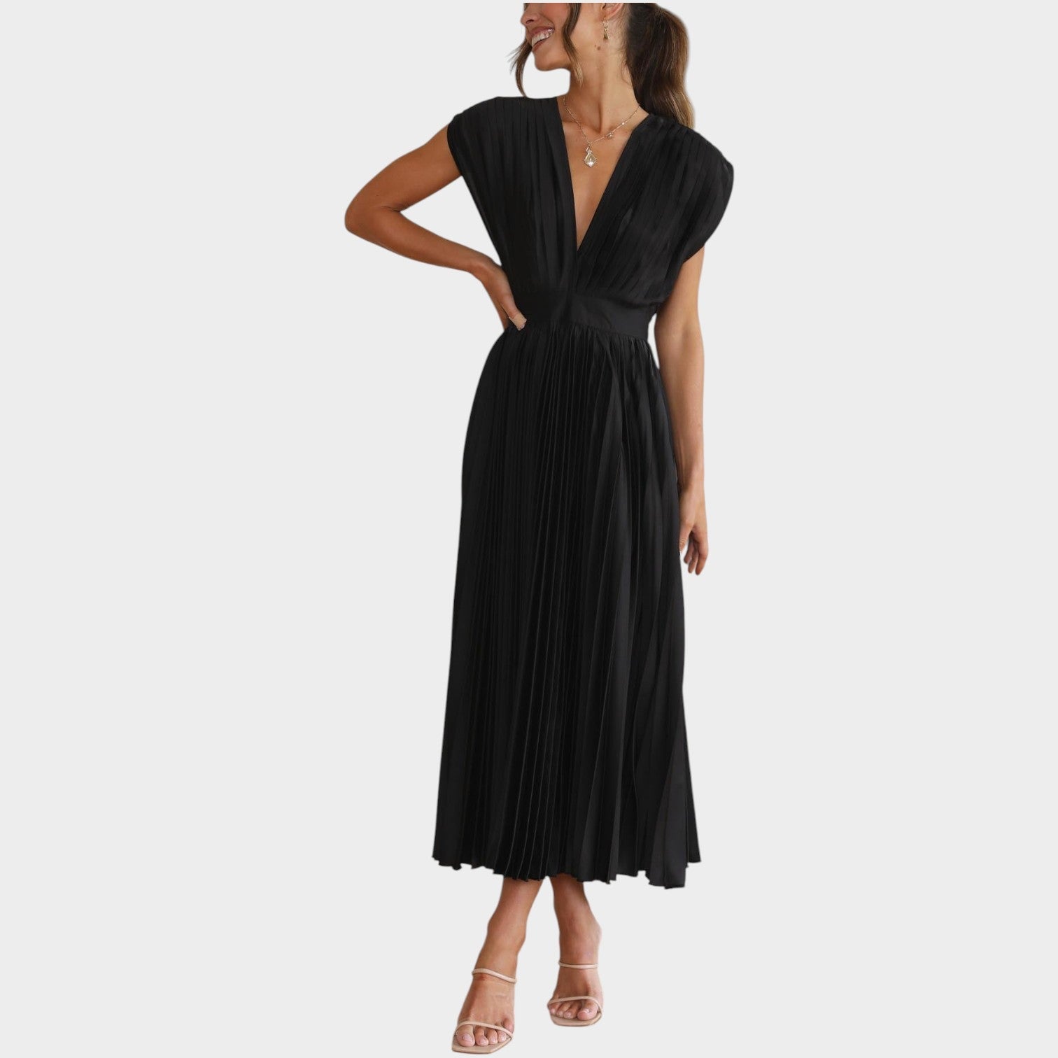 Pleated Wedding Guest Midi Dress