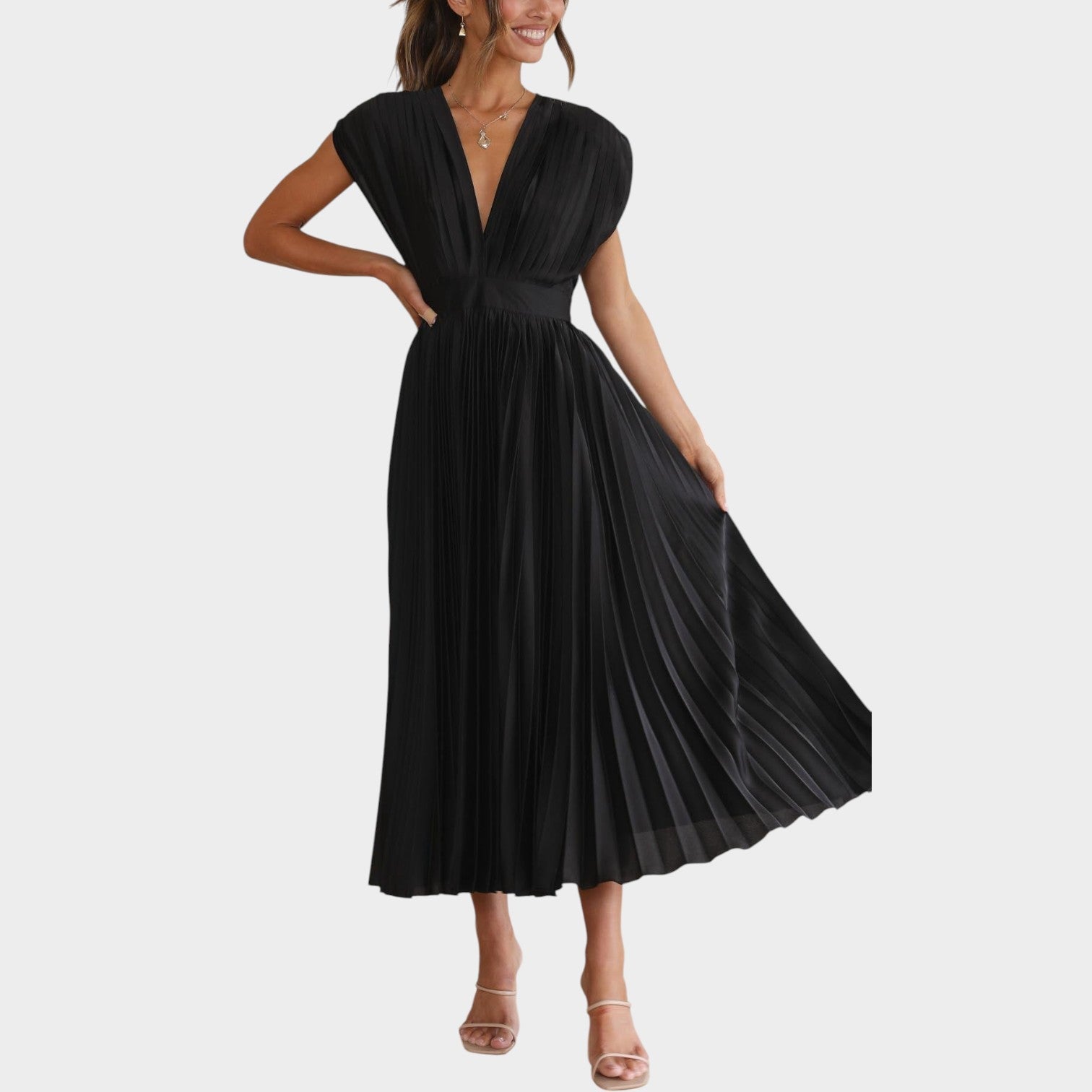 Pleated Wedding Guest Midi Dress